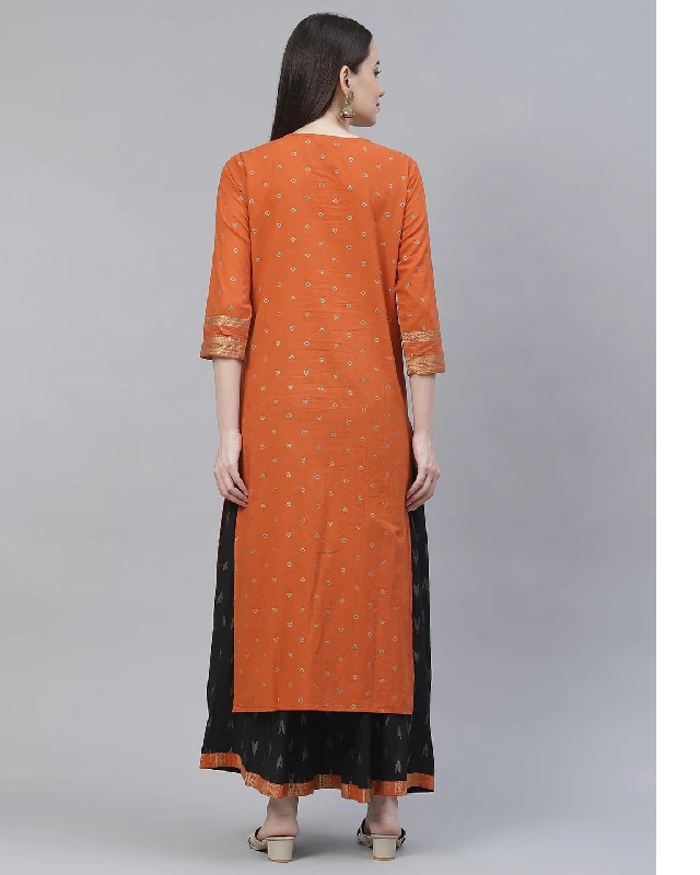 Traditional Function Wear Heavy Rayon Readymade Suit, Orange - Black-3.webp